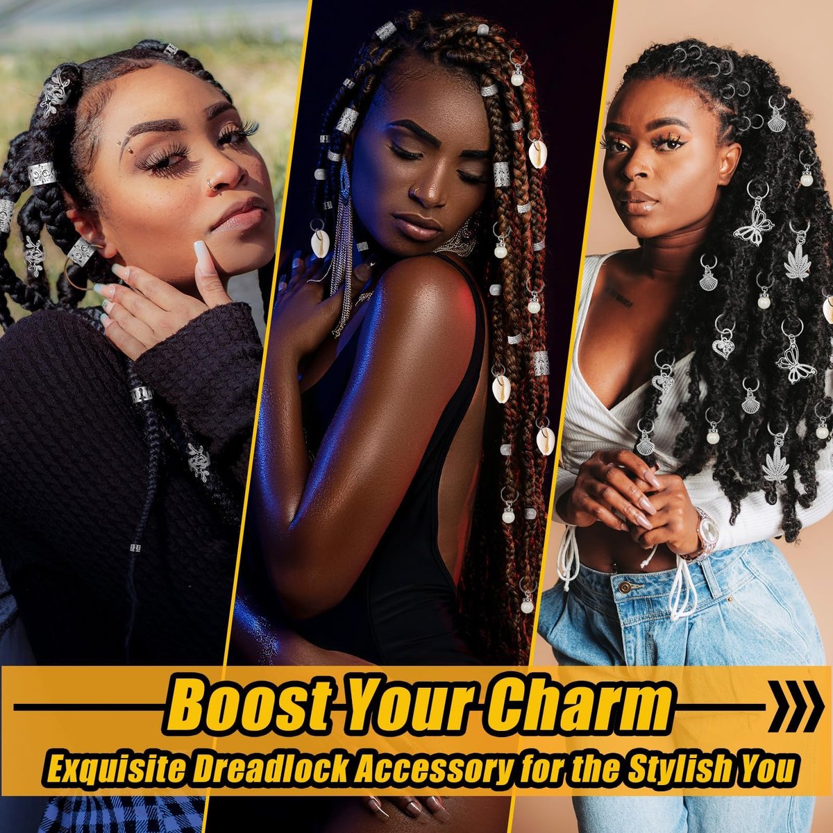 236PCS Silver Hair Accessories: Jewelry and Charms for Braids, Rings, and Cuffs - Ideal for Dreadlocks, Locs and Raves Avelisse
