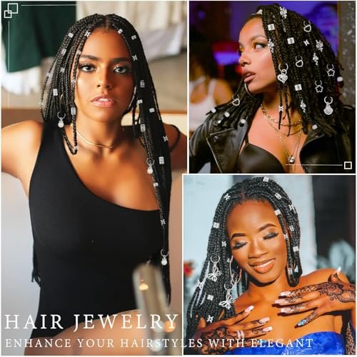 236PCS Silver Hair Accessories: Jewelry and Charms for Braids, Rings, and Cuffs - Ideal for Dreadlocks, Locs and Raves Avelisse