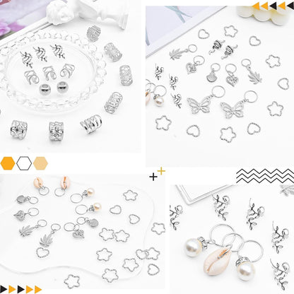 236PCS Silver Hair Accessories: Jewelry and Charms for Braids, Rings, and Cuffs - Ideal for Dreadlocks, Locs and Raves Avelisse