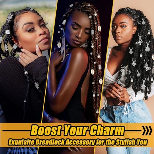 236PCS Silver Hair Accessories: Jewelry and Charms for Braids, Rings, and Cuffs - Ideal for Dreadlocks, Locs and Raves Avelisse