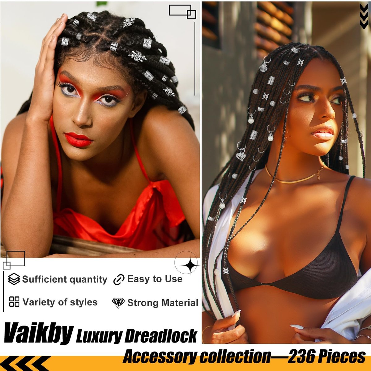 236PCS Silver Hair Accessories: Jewelry and Charms for Braids, Rings, and Cuffs - Ideal for Dreadlocks, Locs and Raves Avelisse