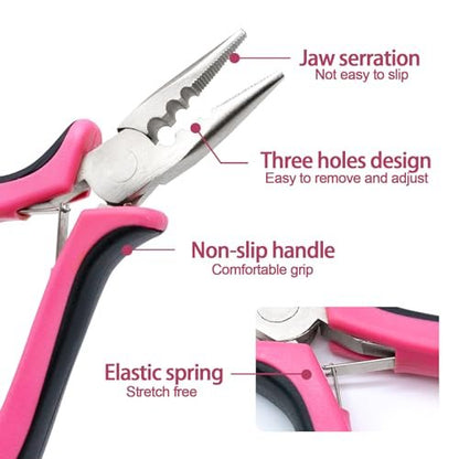 Quacc 3-Hole Mini Hair Extension Pliers for Micro and Nano Ring Hair Extensions - Pink