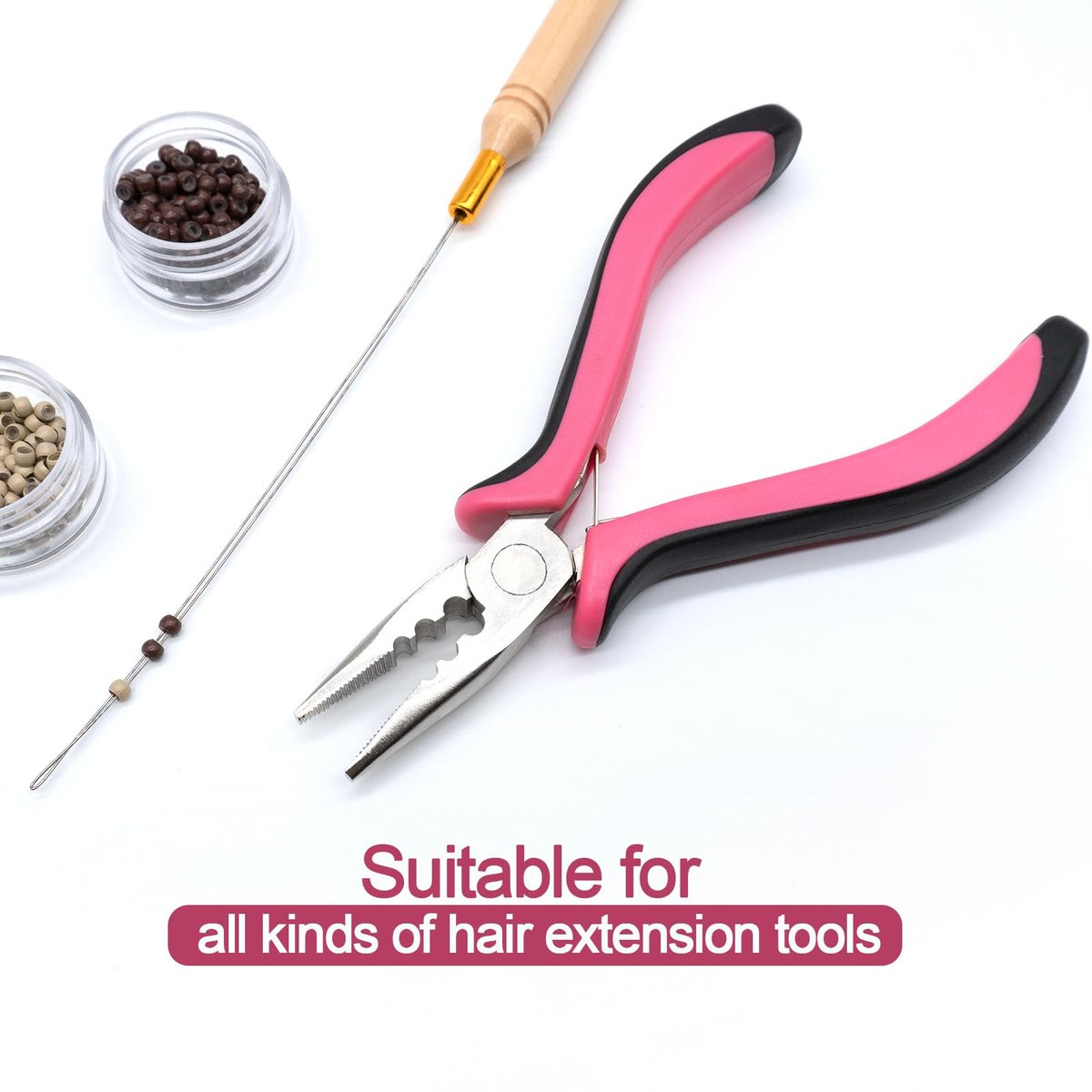 Quacc 3-Hole Mini Hair Extension Pliers for Micro and Nano Ring Hair Extensions - Pink - görsel 5