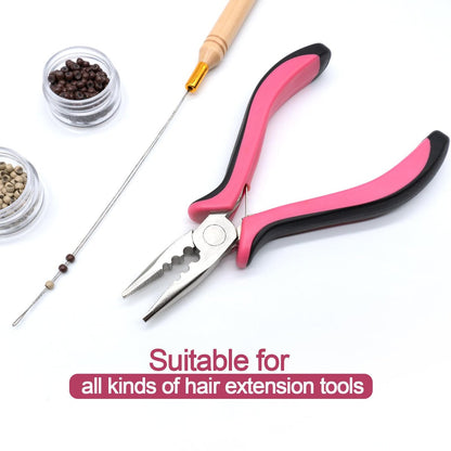 Quacc 3-Hole Mini Hair Extension Pliers for Micro and Nano Ring Hair Extensions - Pink