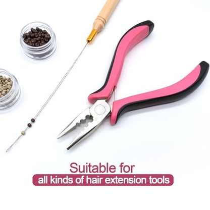 Quacc 3-Hole Mini Hair Extension Pliers for Micro and Nano Ring Hair Extensions - Pink