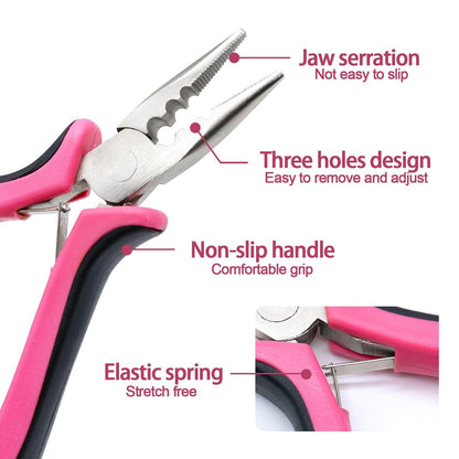Quacc 3-Hole Mini Hair Extension Pliers for Micro and Nano Ring Hair Extensions - Pink