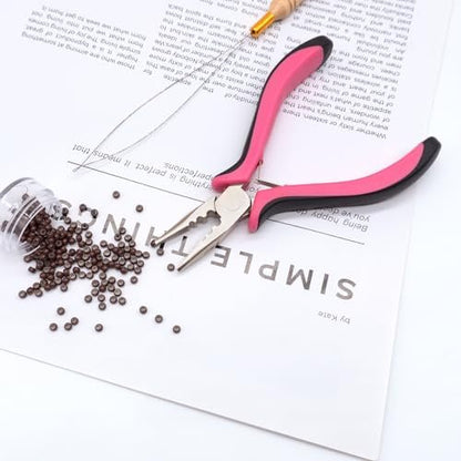 Quacc 3-Hole Mini Hair Extension Pliers for Micro and Nano Ring Hair Extensions - Pink