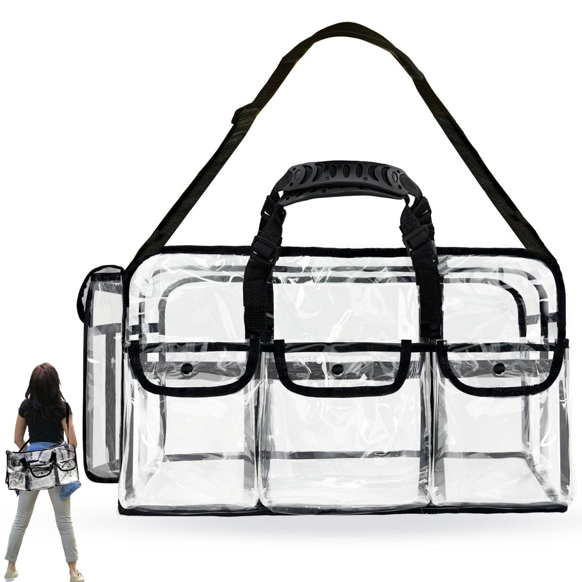 Mewcho 20" Large Clear Tote Makeup Carry On Bag for Travel - Clear Duffle Toiletry Cosmetic Bag Professional Organizer for Makeup Set, Artist Work, Beach, Gym Avelisse