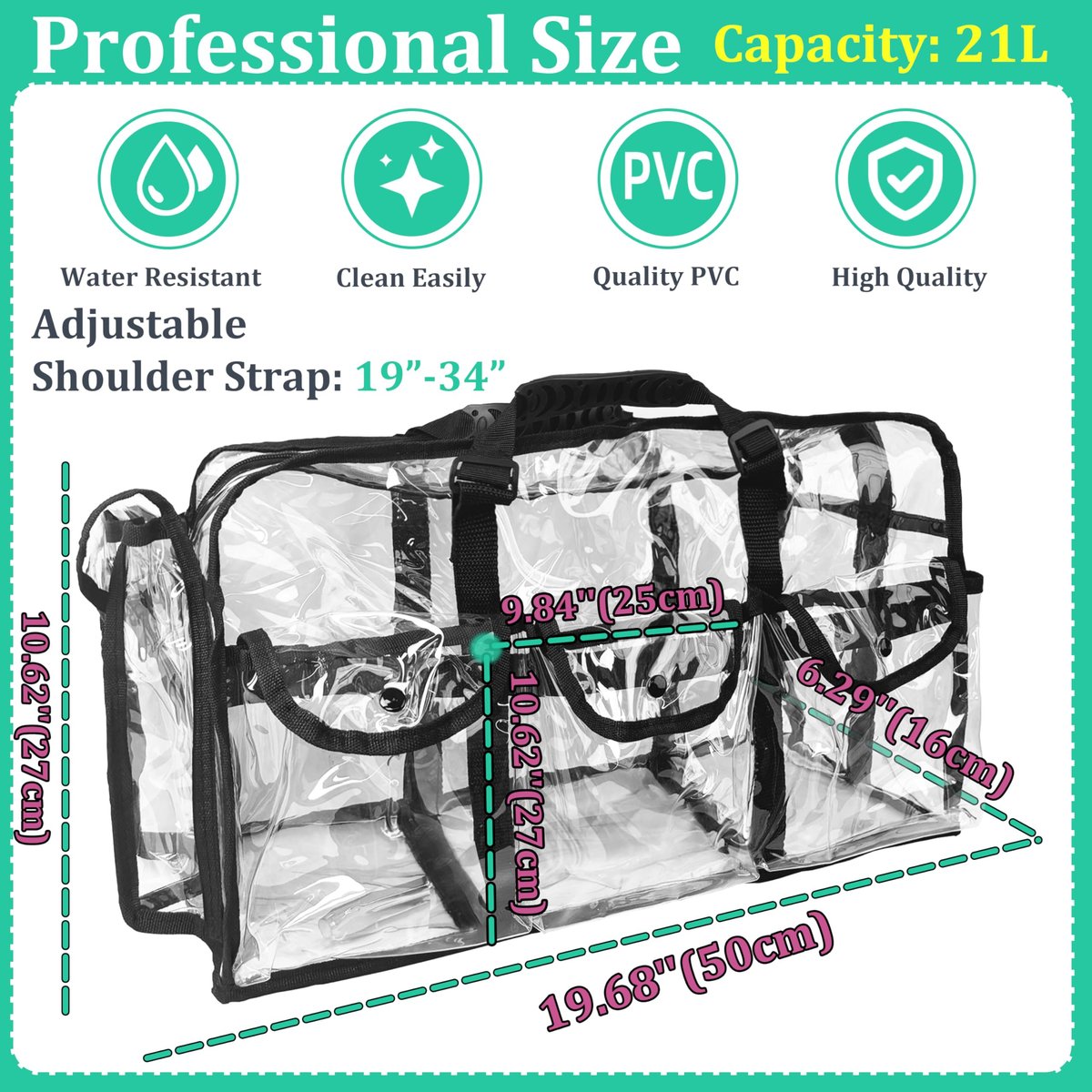 Mewcho 20" Large Clear Tote Makeup Carry On Bag for Travel - Clear Duffle Toiletry Cosmetic Bag Professional Organizer for Makeup Set, Artist Work, Beach, Gym Avelisse