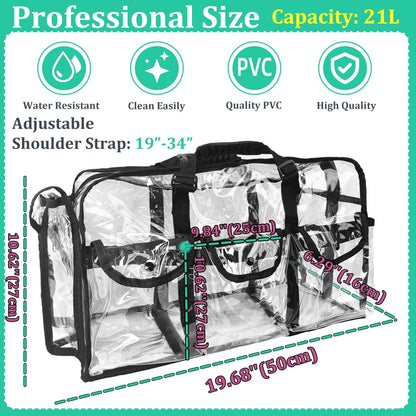 Mewcho 20" Large Clear Tote Makeup Carry On Bag for Travel - Clear Duffle Toiletry Cosmetic Bag Professional Organizer for Makeup Set, Artist Work, Beach, Gym Avelisse