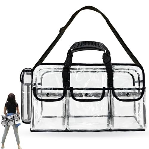 Mewcho 20" Large Clear Tote Makeup Carry On Bag for Travel - Clear Duffle Toiletry Cosmetic Bag Professional Organizer for Makeup Set, Artist Work, Beach, Gym Avelisse