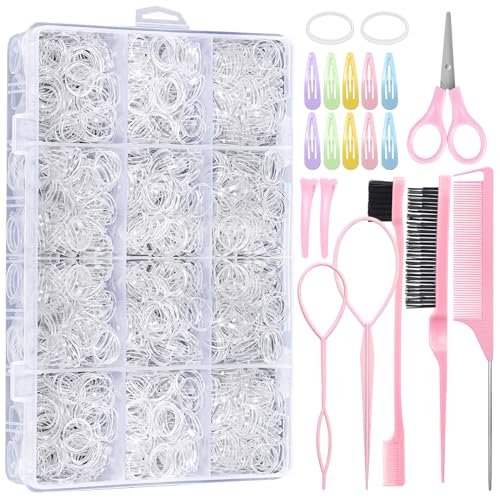 Auroray 2200 Clear Hair Ties – Elastic Hair Loops Set with Cutter for Toddlers, Kids, and Women Avelisse