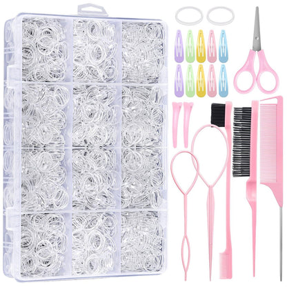 Auroray 2200 Clear Hair Ties – Elastic Hair Loops Set with Cutter for Toddlers, Kids, and Women Avelisse