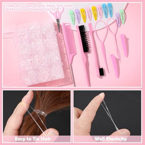 Auroray 2200 Clear Hair Ties – Elastic Hair Loops Set with Cutter for Toddlers, Kids, and Women Avelisse