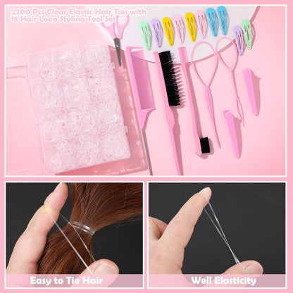Auroray 2200 Clear Hair Ties – Elastic Hair Loops Set with Cutter for Toddlers, Kids, and Women Avelisse