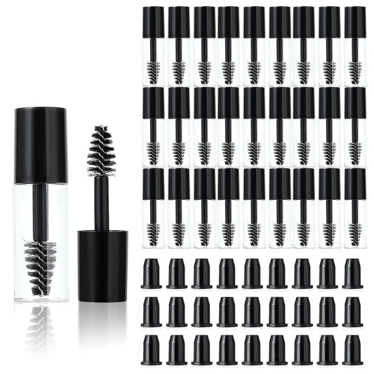 27-Pack Empty Mascara Tubes with Wand - 3ml Mini Mascara Bottles with Brush & Rubber Inserts for Travel, DIY, and Sample Sizes (Black)
