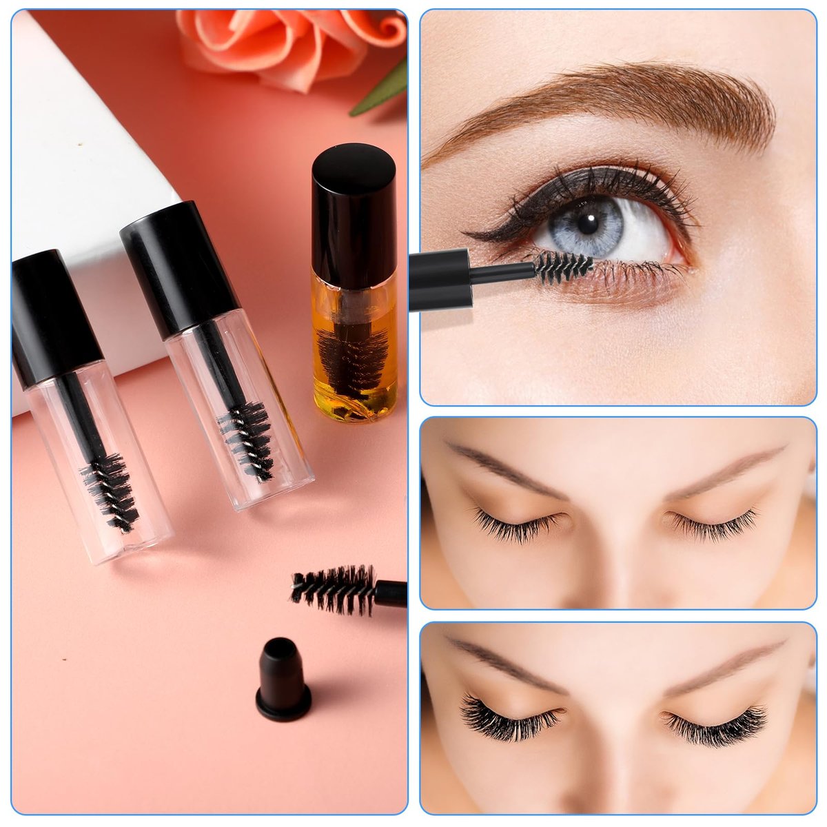 27-Pack Empty Mascara Tubes with Wand - 3ml Mini Mascara Bottles with Brush & Rubber Inserts for Travel, DIY, and Sample Sizes (Black) - görsel 7