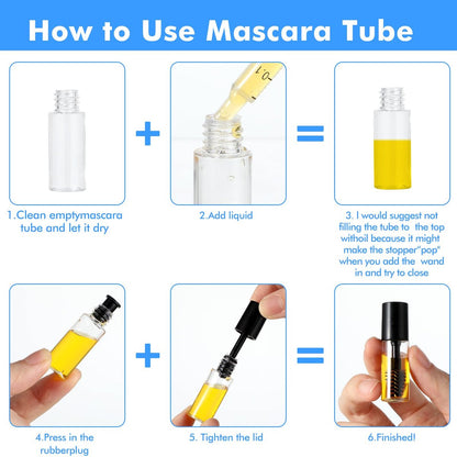 27-Pack Empty Mascara Tubes with Wand - 3ml Mini Mascara Bottles with Brush & Rubber Inserts for Travel, DIY, and Sample Sizes (Black)