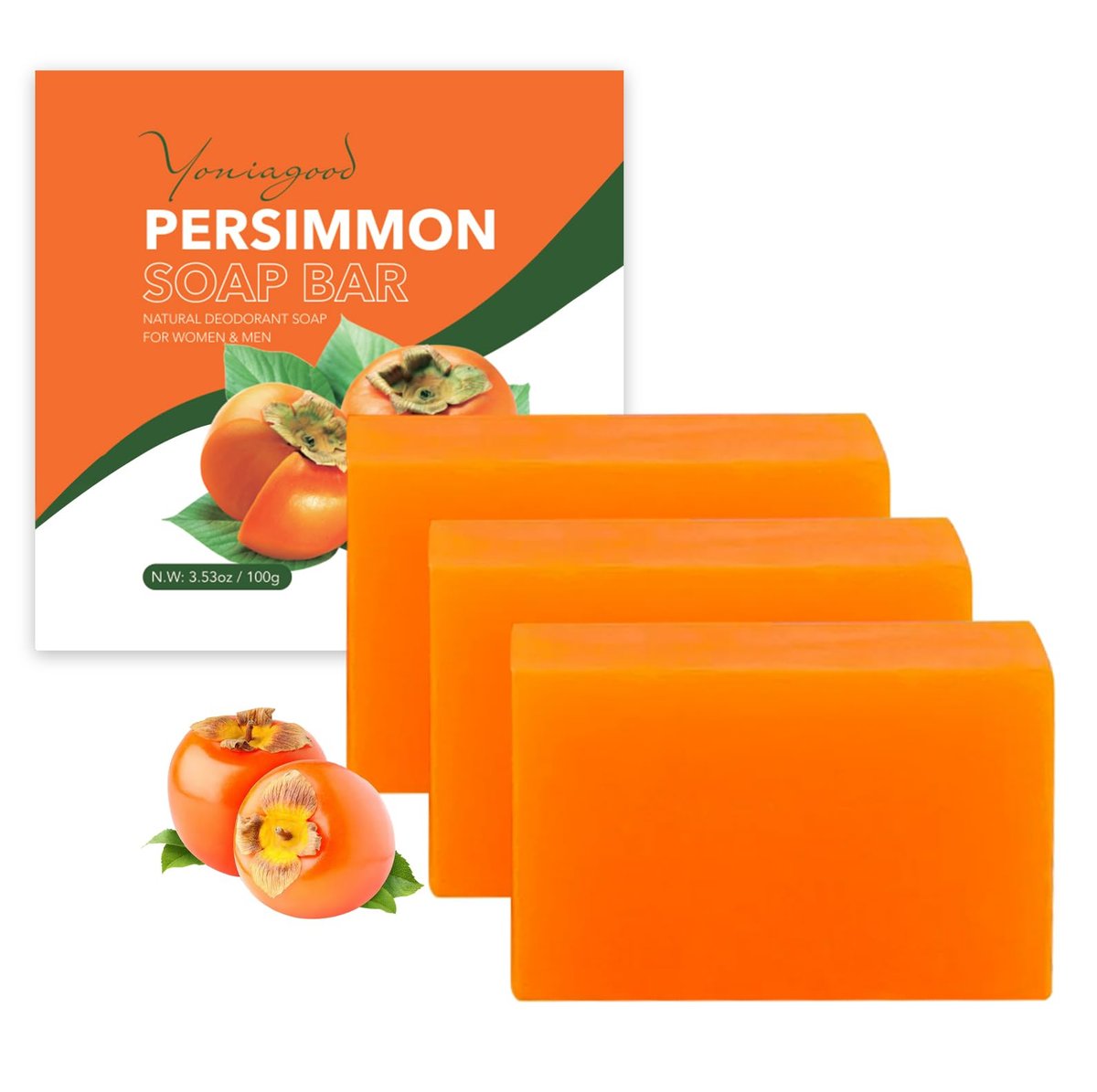 yoniagood 3 Pack Persimmon Soap Bar for Body Odor Control, Natural Deodorant Body Bar Soap for Old People Smell, Organic Eliminating Odor Wash Soap for Women & Men - görsel 1