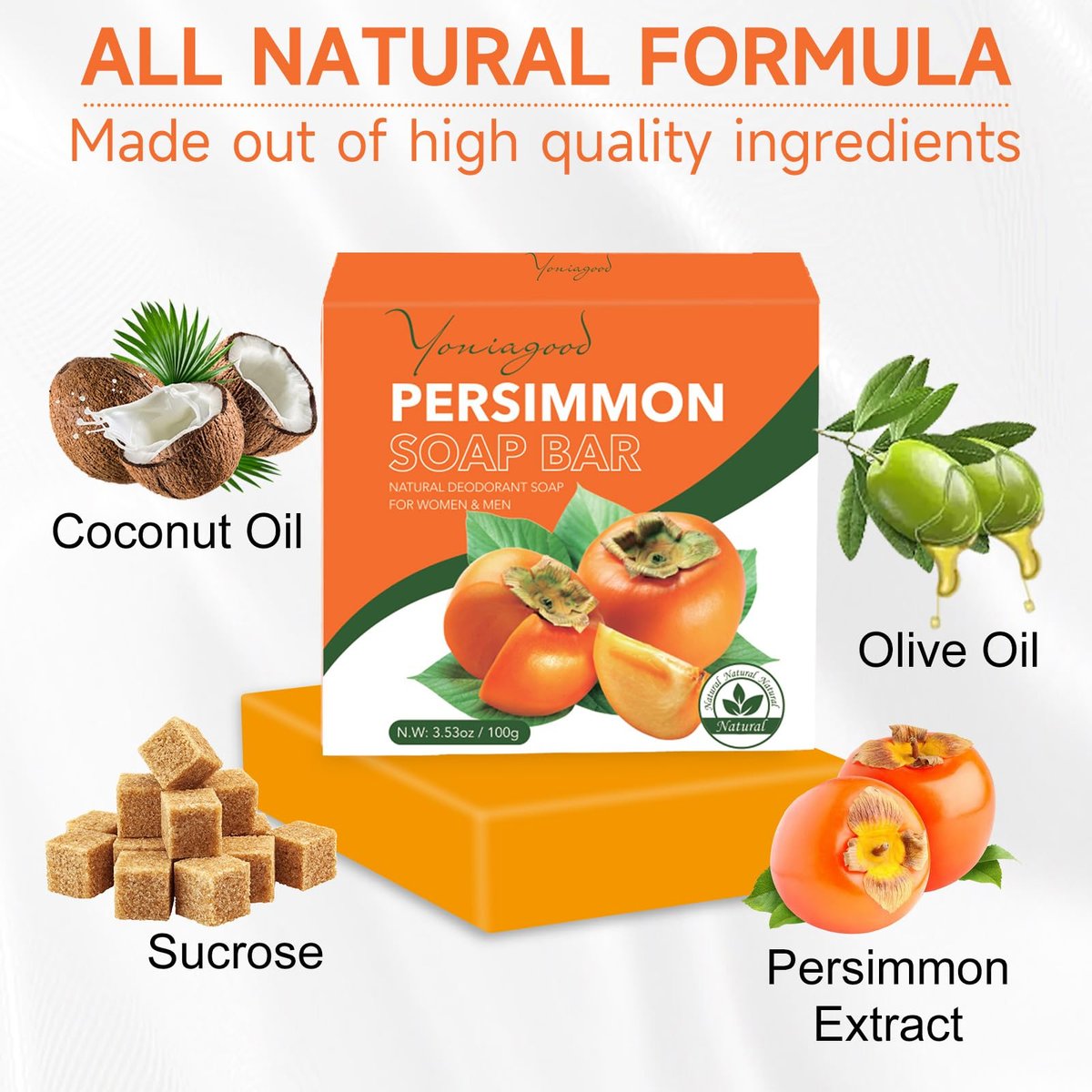 yoniagood 3 Pack Persimmon Soap Bar for Body Odor Control, Natural Deodorant Body Bar Soap for Old People Smell, Organic Eliminating Odor Wash Soap for Women & Men - görsel 3