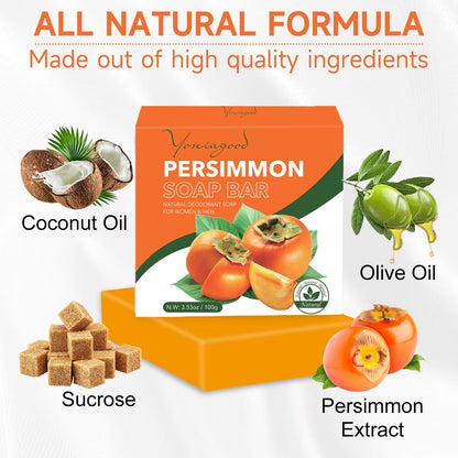 yoniagood 3 Pack Persimmon Soap Bar for Body Odor Control, Natural Deodorant Body Bar Soap for Old People Smell, Organic Eliminating Odor Wash Soap for Women & Men
