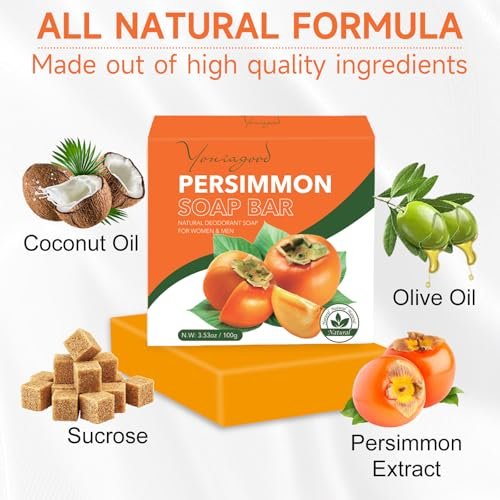 yoniagood 3 Pack Persimmon Soap Bar for Body Odor Control, Natural Deodorant Body Bar Soap for Old People Smell, Organic Eliminating Odor Wash Soap for Women & Men - görsel 4