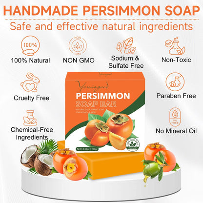 yoniagood 3 Pack Persimmon Soap Bar for Body Odor Control, Natural Deodorant Body Bar Soap for Old People Smell, Organic Eliminating Odor Wash Soap for Women & Men