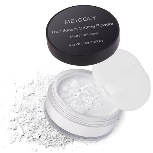 MEICOLY Talc-Free Setting Powder with Sifter - Long Lasting Loose Face Powder, Translucent Matte Finish, Oil Control for Daily Wear & Halloween SFX Makeup