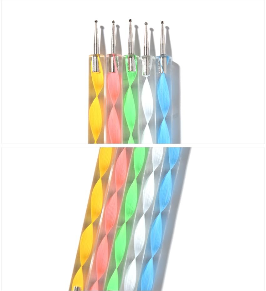 siyuwuro 5-Piece Double-Ended Nail Art Dotting Pens Set - 10 Different Diameter Ball Ends for Nail Decorations, Stippling, Engraving, and Drawing - görsel 6