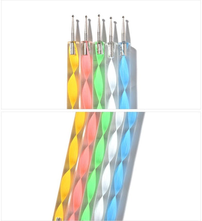 siyuwuro 5-Piece Double-Ended Nail Art Dotting Pens Set - 10 Different Diameter Ball Ends for Nail Decorations, Stippling, Engraving, and Drawing
