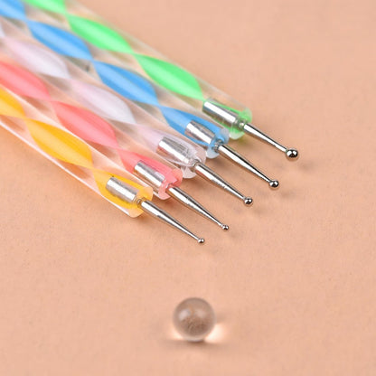 siyuwuro 5-Piece Double-Ended Nail Art Dotting Pens Set - 10 Different Diameter Ball Ends for Nail Decorations, Stippling, Engraving, and Drawing