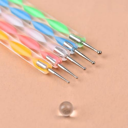 siyuwuro 5-Piece Double-Ended Nail Art Dotting Pens Set - 10 Different Diameter Ball Ends for Nail Decorations, Stippling, Engraving, and Drawing