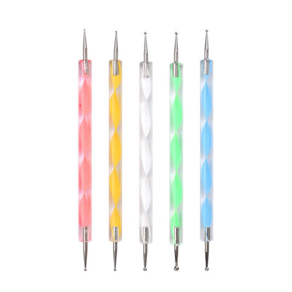 siyuwuro 5-Piece Double-Ended Nail Art Dotting Pens Set - 10 Different Diameter Ball Ends for Nail Decorations, Stippling, Engraving, and Drawing