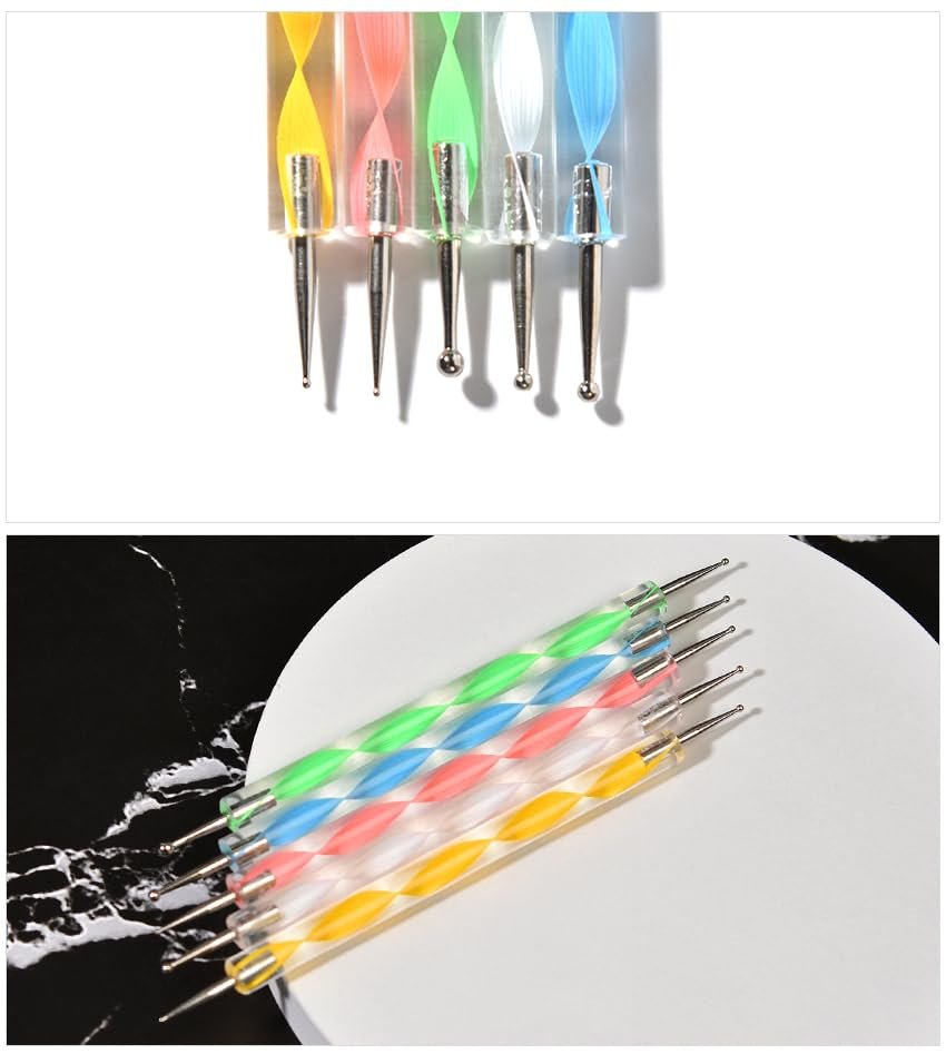 siyuwuro 5-Piece Double-Ended Nail Art Dotting Pens Set - 10 Different Diameter Ball Ends for Nail Decorations, Stippling, Engraving, and Drawing - görsel 7