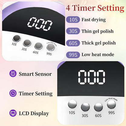 300W UV LED Nail Lamp with 72 Beads, Auto Sensor & 4 Timer Settings - Professional Gel Polish Curing Light for Fingernails and Toenails (White) Avelisse