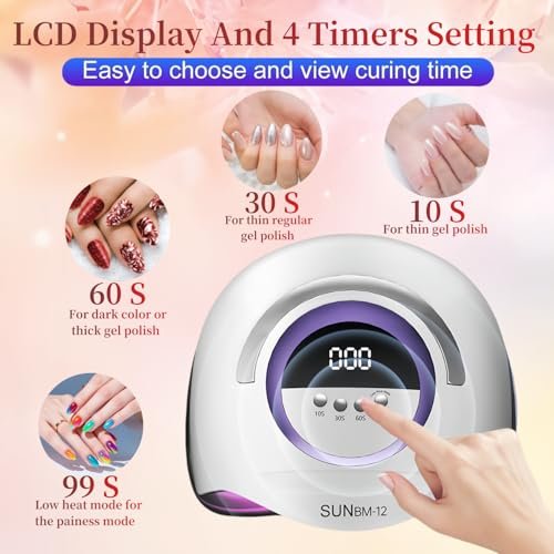 300W UV LED Nail Lamp with 72 Beads, Auto Sensor & 4 Timer Settings - Professional Gel Polish Curing Light for Fingernails and Toenails (White) Avelisse
