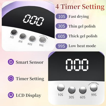 300W UV LED Nail Lamp with 72 Beads, Auto Sensor & 4 Timer Settings - Professional Gel Polish Curing Light for Fingernails and Toenails (White) Avelisse