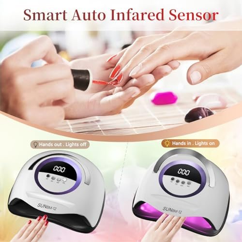 300W UV LED Nail Lamp with 72 Beads, Auto Sensor & 4 Timer Settings - Professional Gel Polish Curing Light for Fingernails and Toenails (White) Avelisse