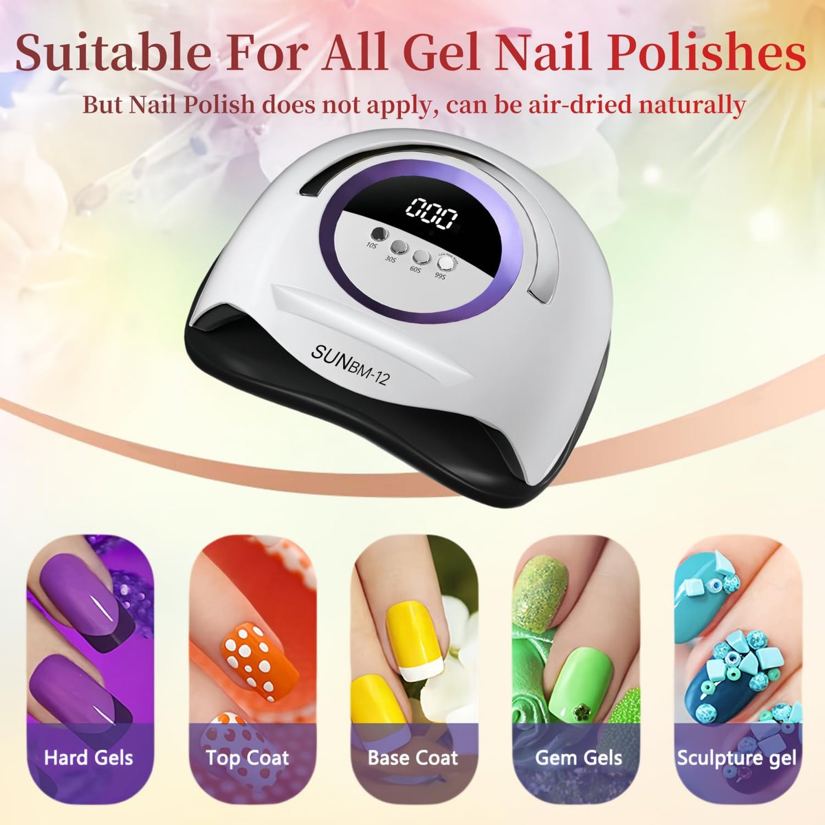 300W UV LED Nail Lamp with 72 Beads, Auto Sensor & 4 Timer Settings - Professional Gel Polish Curing Light for Fingernails and Toenails (White) Avelisse