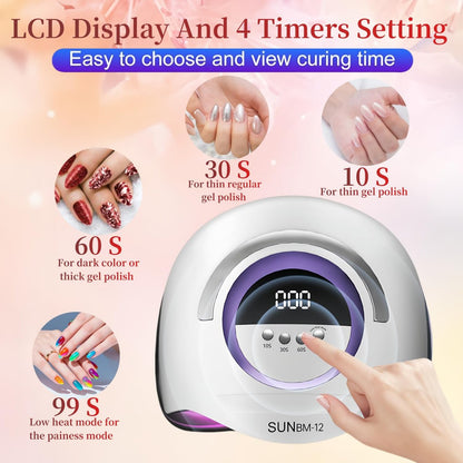 300W UV LED Nail Lamp with 72 Beads, Auto Sensor & 4 Timer Settings - Professional Gel Polish Curing Light for Fingernails and Toenails (White) Avelisse