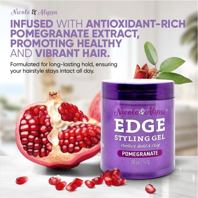 Nicole & Alyssa Edge Control Gel 5oz – Pomegranate Extract, Long-Lasting Hold, No-Flake Formula, Sleek Finish Avelisse