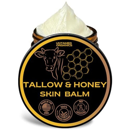 Untamed Organics Handmade Tallow & Honey Skin Balm - 100% Grass-Fed Grass-Finished Tallow + Raw Wild Honey, All Purpose Whole Body & Face Moisturizer For Sensitive Skin, 2 fl. oz. (Unscented) Avelisse