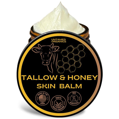 Untamed Organics Handmade Tallow & Honey Skin Balm - 100% Grass-Fed Grass-Finished Tallow + Raw Wild Honey, All Purpose Whole Body & Face Moisturizer For Sensitive Skin, 2 fl. oz. (Unscented) Avelisse