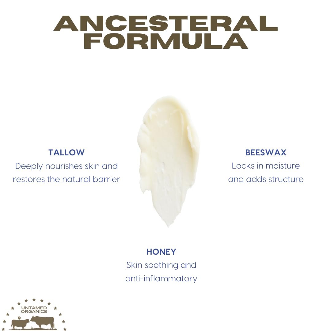 Untamed Organics Handmade Tallow & Honey Skin Balm - 100% Grass-Fed Grass-Finished Tallow + Raw Wild Honey, All Purpose Whole Body & Face Moisturizer For Sensitive Skin, 2 fl. oz. (Unscented) Avelisse