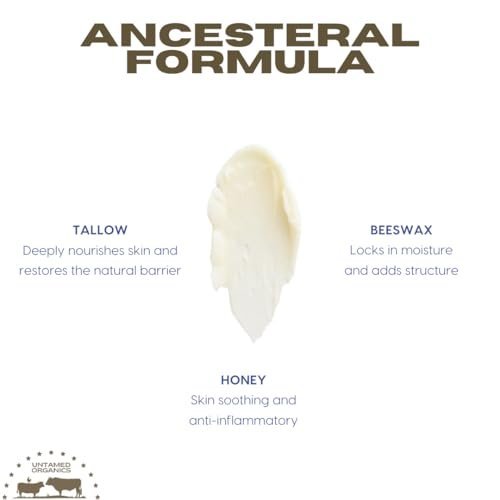 Untamed Organics Handmade Tallow & Honey Skin Balm - 100% Grass-Fed Grass-Finished Tallow + Raw Wild Honey, All Purpose Whole Body & Face Moisturizer For Sensitive Skin, 2 fl. oz. (Unscented) Avelisse