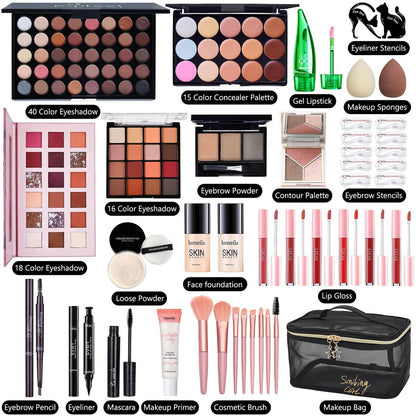 All in One Makeup Kit for Women Full Kit - CHAFFUL Makeup Gift Set with Foundation, Face Primer, Eyeshadow Palette, Contour, Lipstick, Eyeliner, Mascara & Brush Set Avelisse
