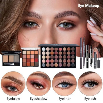 All in One Makeup Kit for Women Full Kit - CHAFFUL Makeup Gift Set with Foundation, Face Primer, Eyeshadow Palette, Contour, Lipstick, Eyeliner, Mascara & Brush Set Avelisse
