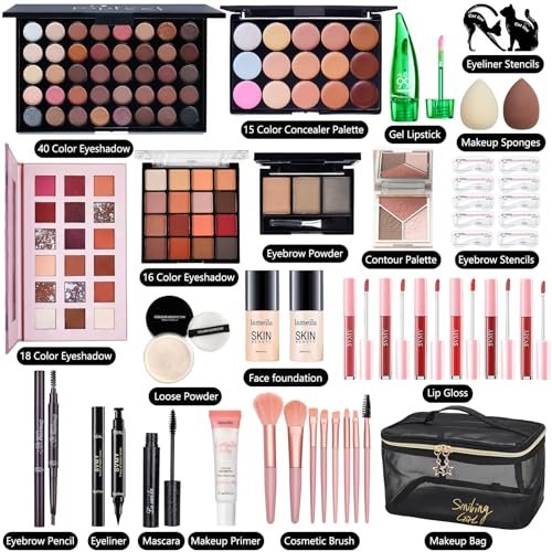 All in One Makeup Kit for Women Full Kit - CHAFFUL Makeup Gift Set with Foundation, Face Primer, Eyeshadow Palette, Contour, Lipstick, Eyeliner, Mascara & Brush Set Avelisse