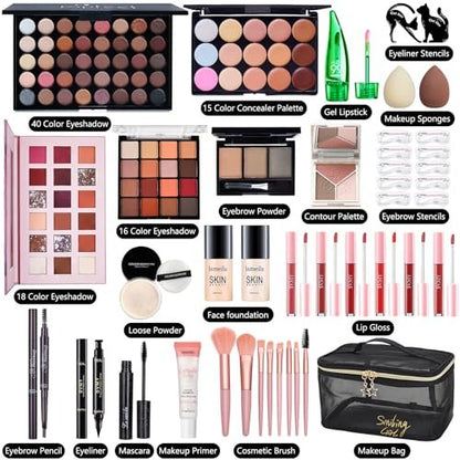 All in One Makeup Kit for Women Full Kit - CHAFFUL Makeup Gift Set with Foundation, Face Primer, Eyeshadow Palette, Contour, Lipstick, Eyeliner, Mascara & Brush Set Avelisse