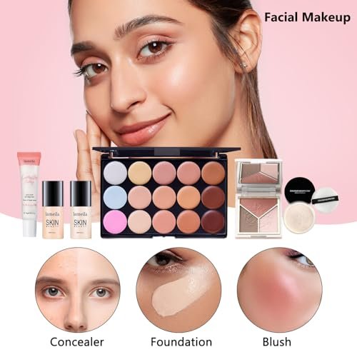 All in One Makeup Kit for Women Full Kit - CHAFFUL Makeup Gift Set with Foundation, Face Primer, Eyeshadow Palette, Contour, Lipstick, Eyeliner, Mascara & Brush Set Avelisse